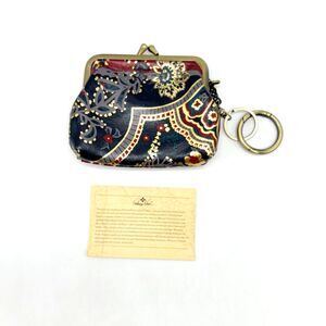Patricia Nash Womens Wallet Provencal Escape Navy Red Gold Kiss Lock Key Ring
